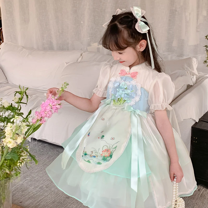 尤画2024原创设计新款女童时髦儿童新中式连衣裙66341