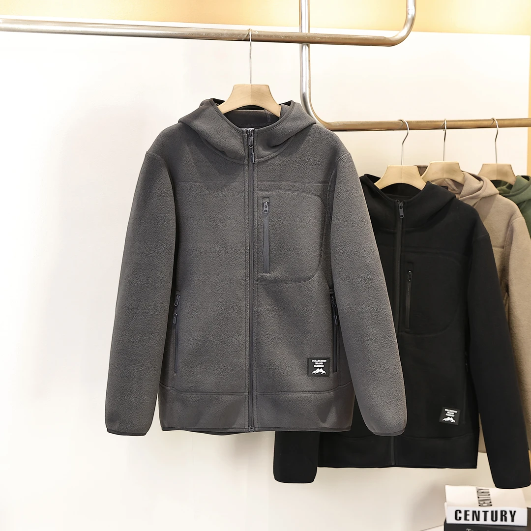 620克秋冬加厚保暖男士双面摇粒绒外套连帽百搭潮流上衣-霖8866