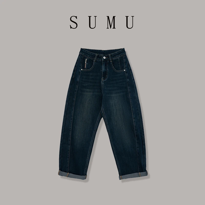 宿慕 SUMU 女款法棍老爹裤 9-3 秋季2024新款百搭牛仔裤A4501C