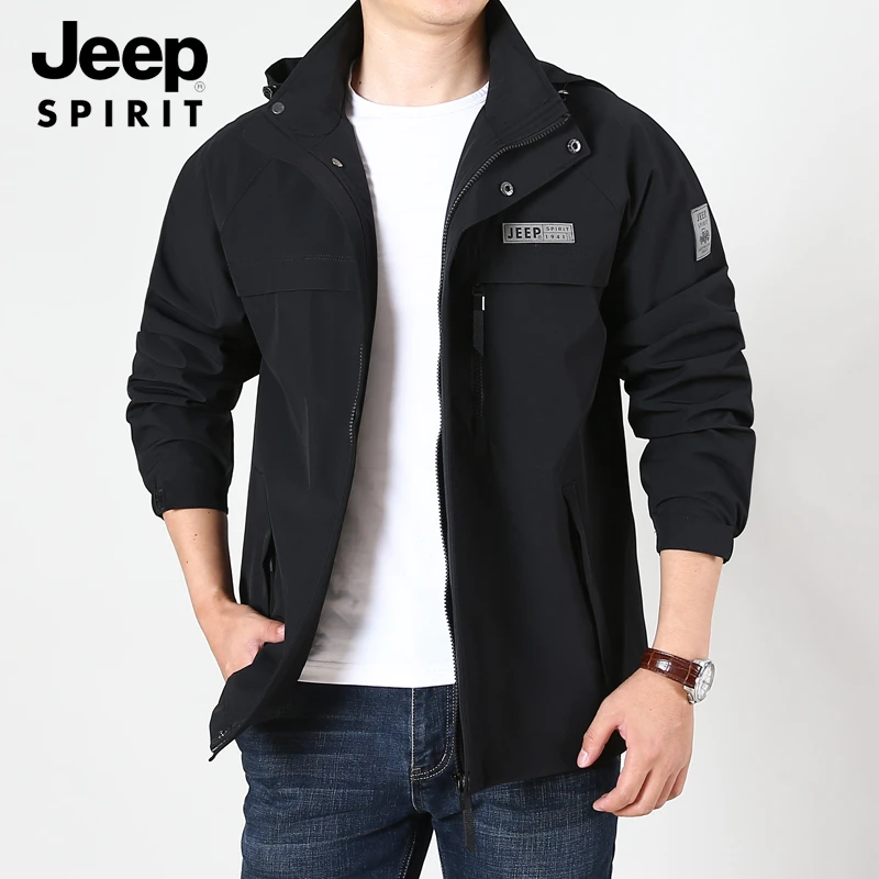 JEEP SPIRIT男士外套春秋新款宽松休闲防风上衣工装可脱卸帽夹克