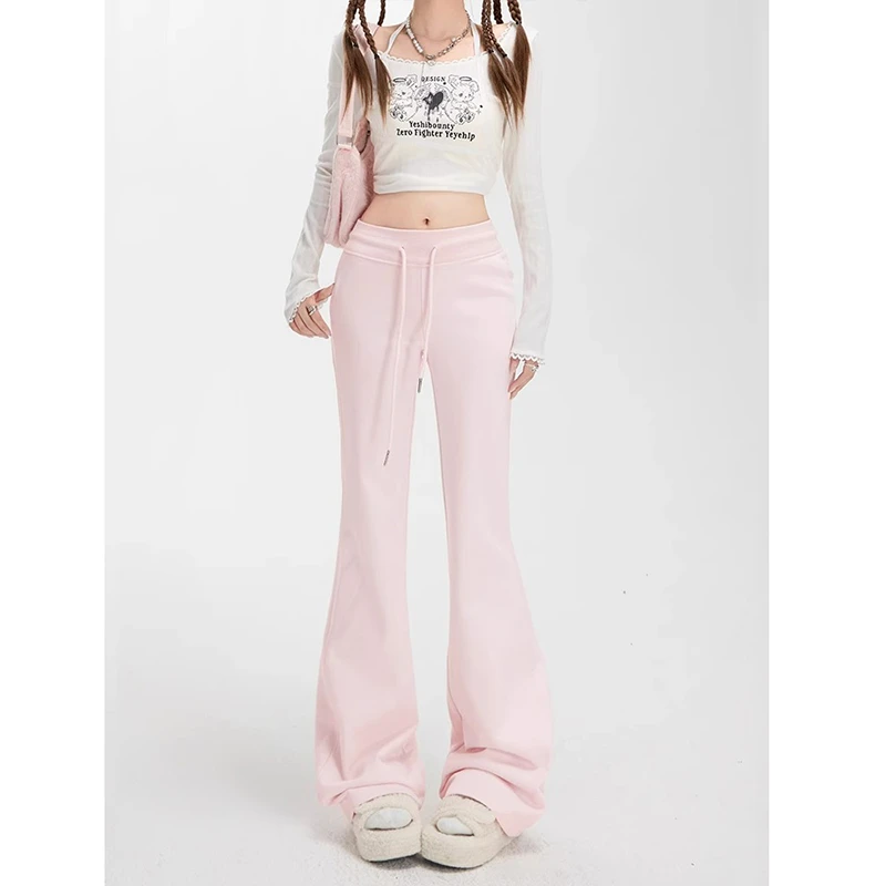 氧汐粉红色卫裤女2024年新款秋冬季微喇叭裤子显瘦运动休闲瑜伽裤