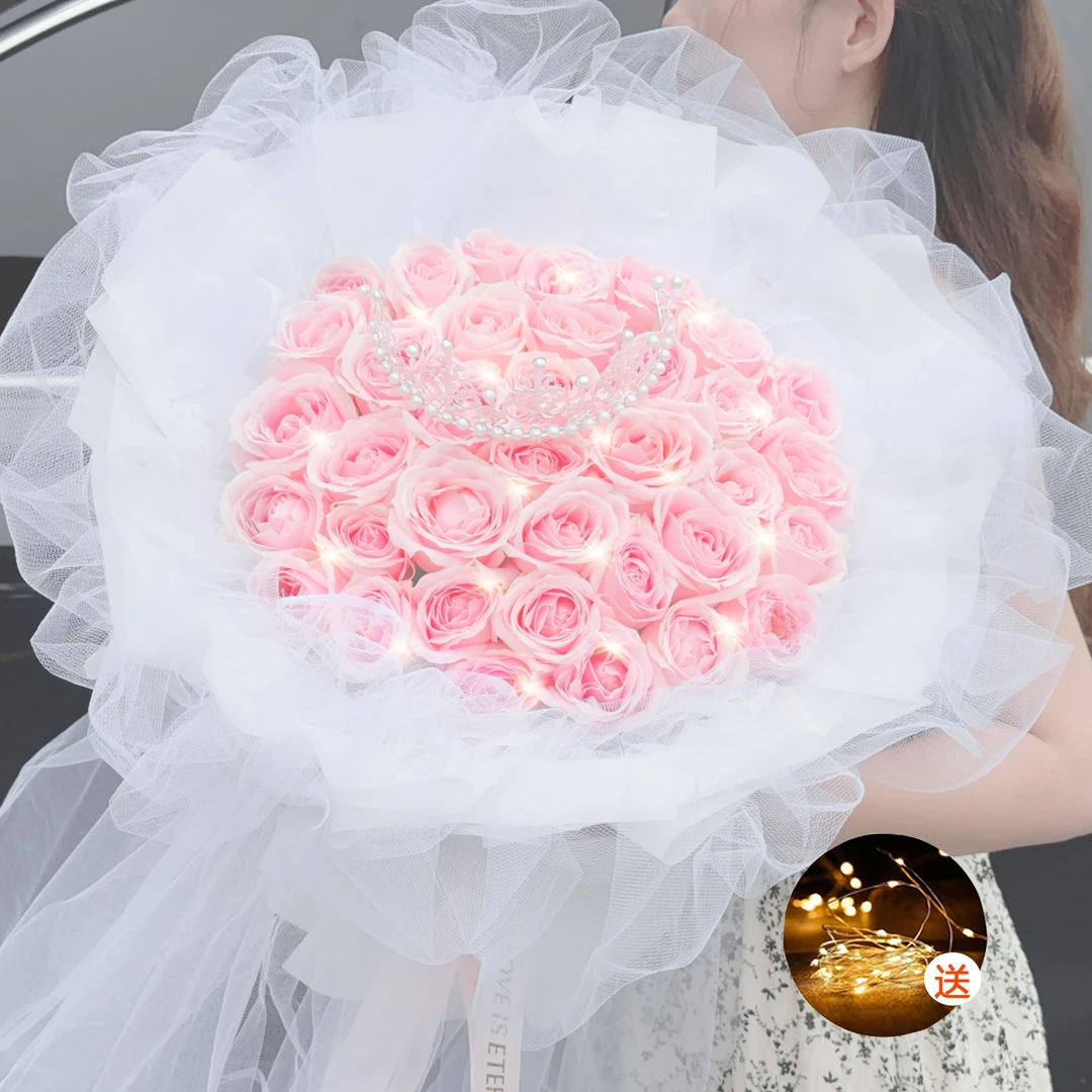 白月光·约会/告白/生日『33朵粉玫瑰花束』送女友老婆生日纪念日鲜花礼物·同城花店配送上门BP小时达