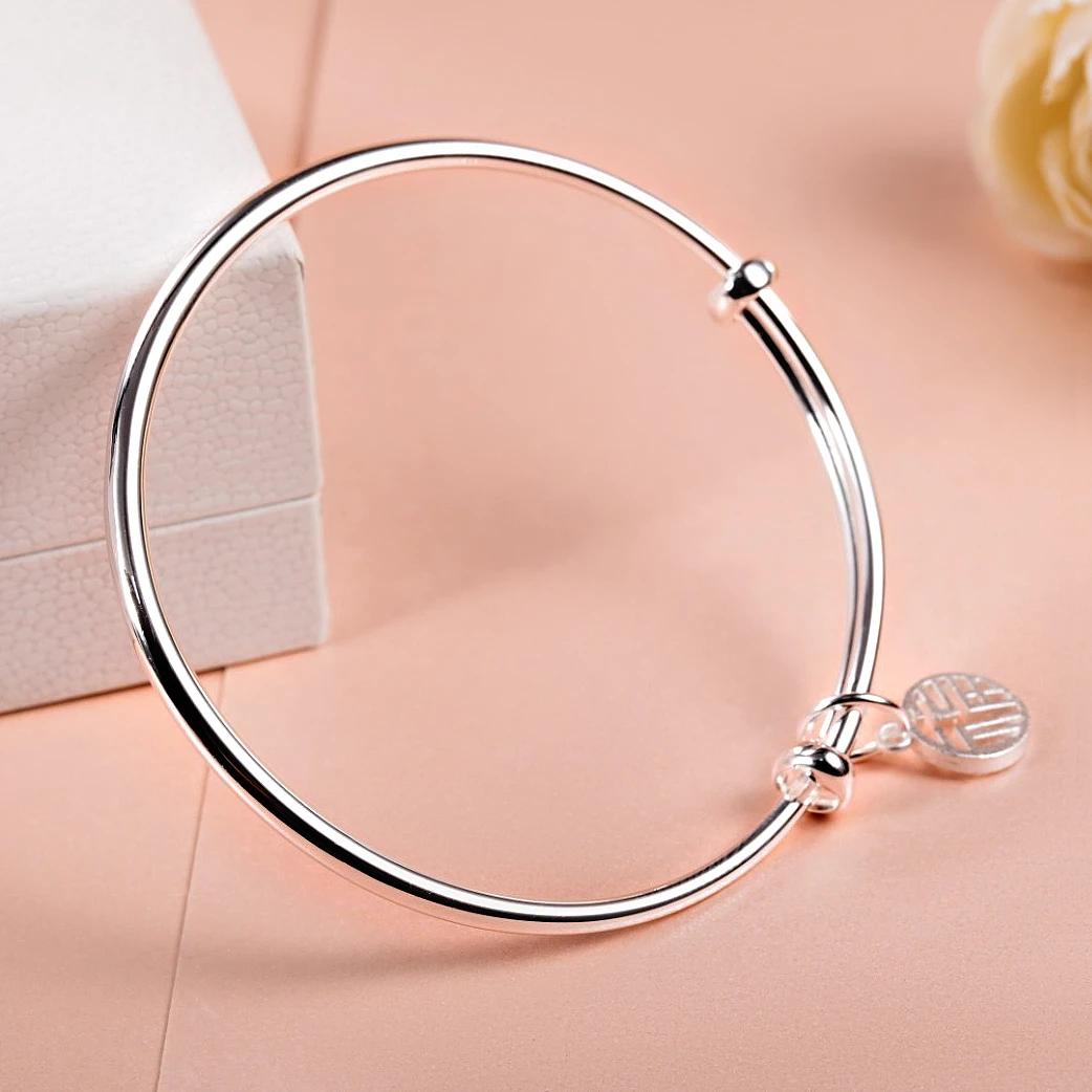 足银手镯 珩兴银饰 推拉福牌银手镯 简约时尚经典百搭轻奢高级