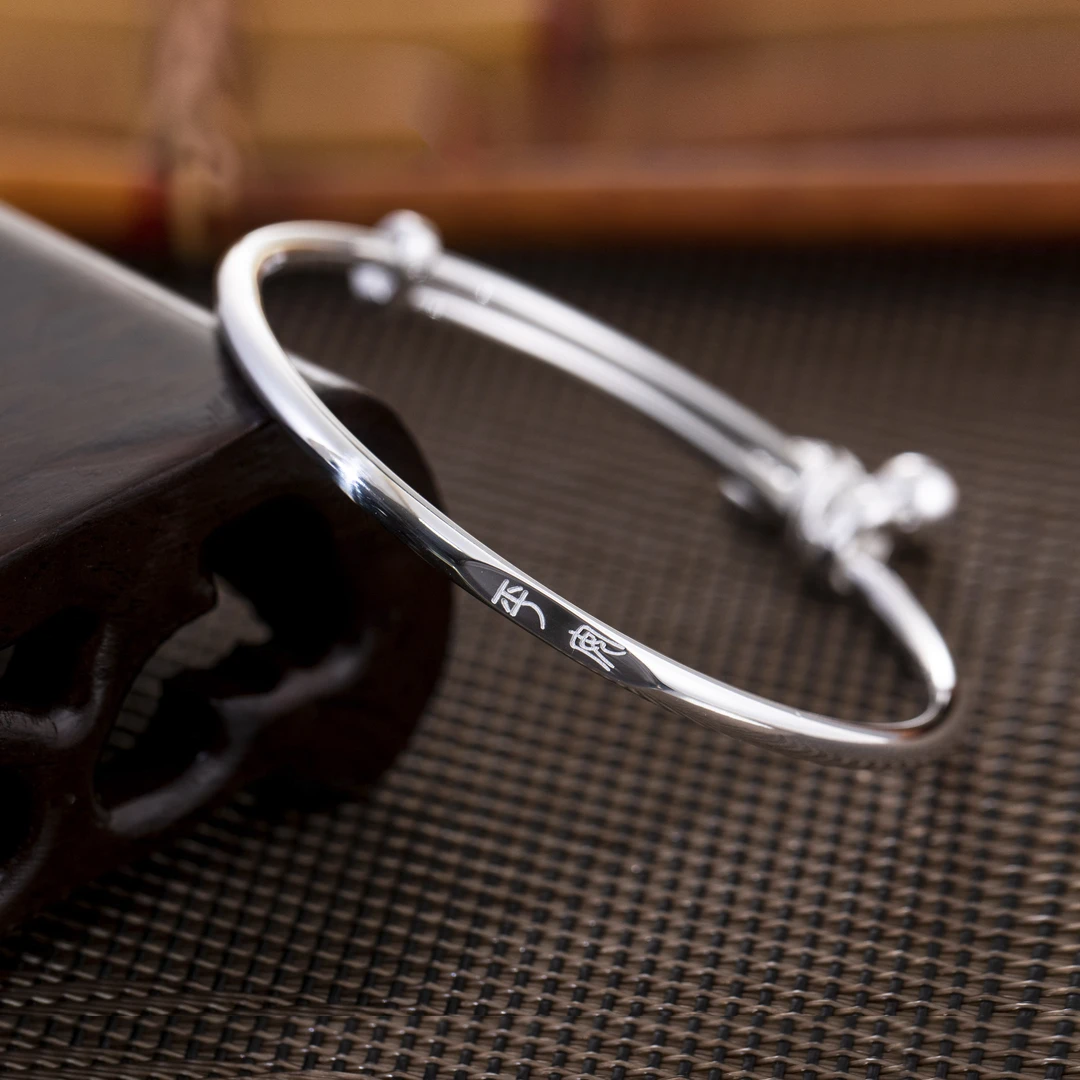 足银手镯 推拉珠珠福牌银手镯简约时尚经典百搭轻奢高级精美素款