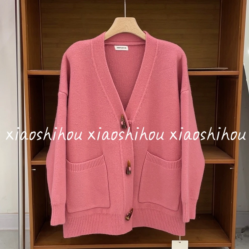 小时候女装店（年末no退no换）牛角扣大口袋针织毛衣开衫外套8038