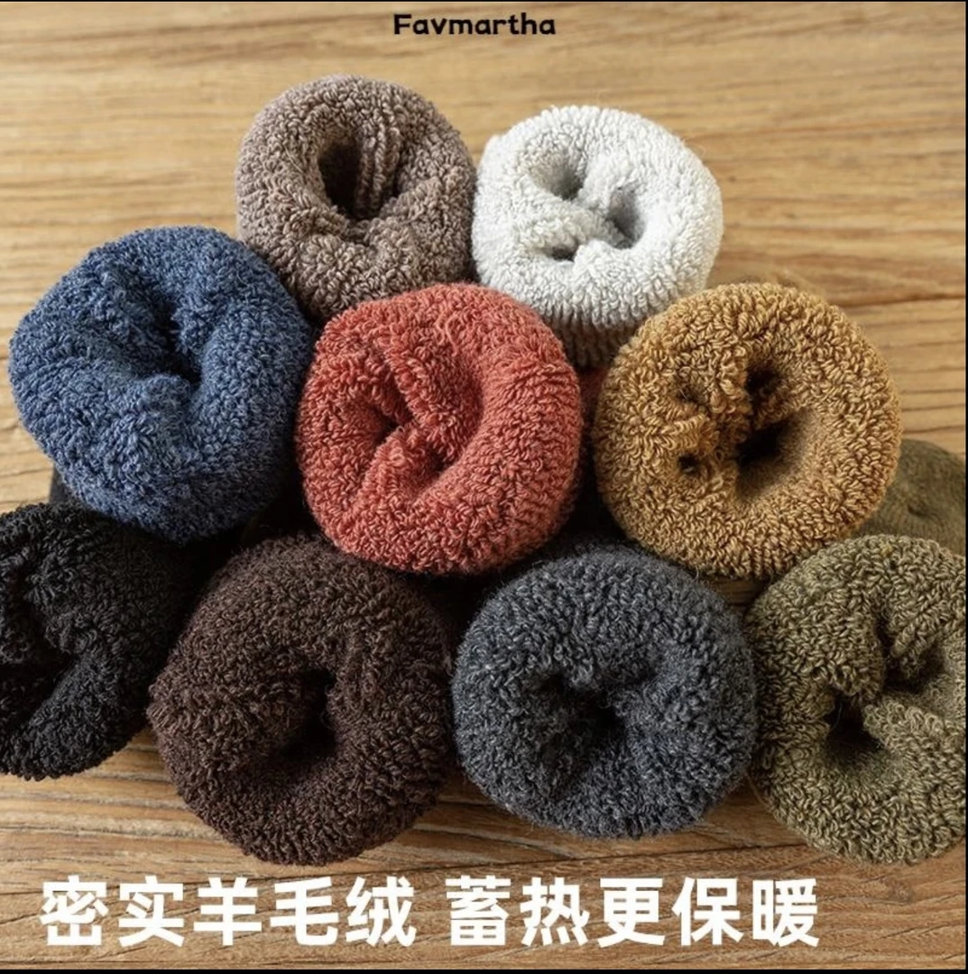 羊毛袜子加绒加厚男女中筒冬季保暖抗寒毛圈超厚长高筒棉袜羊毛绒