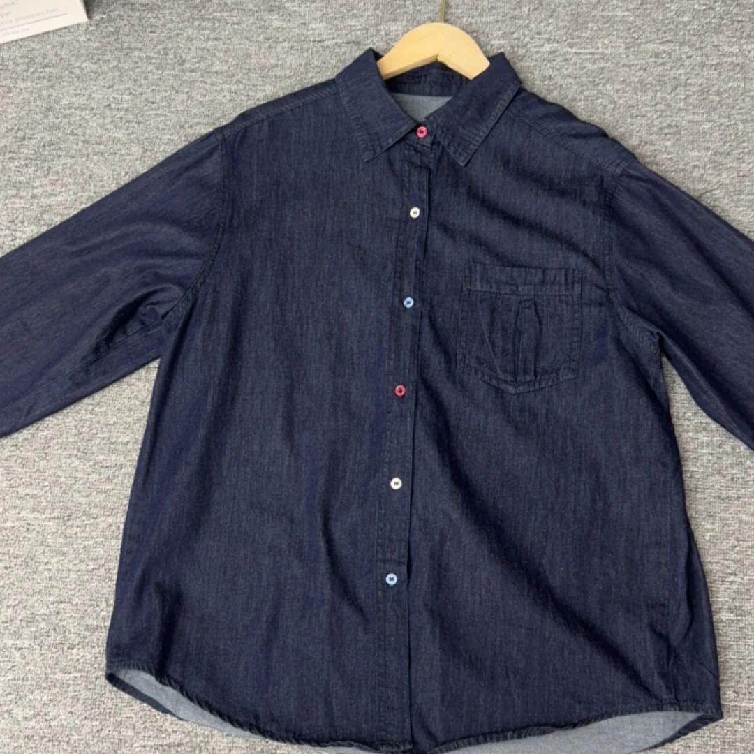 牛仔衬衫女春秋新款宽松复古港味小个子长袖外套上衣