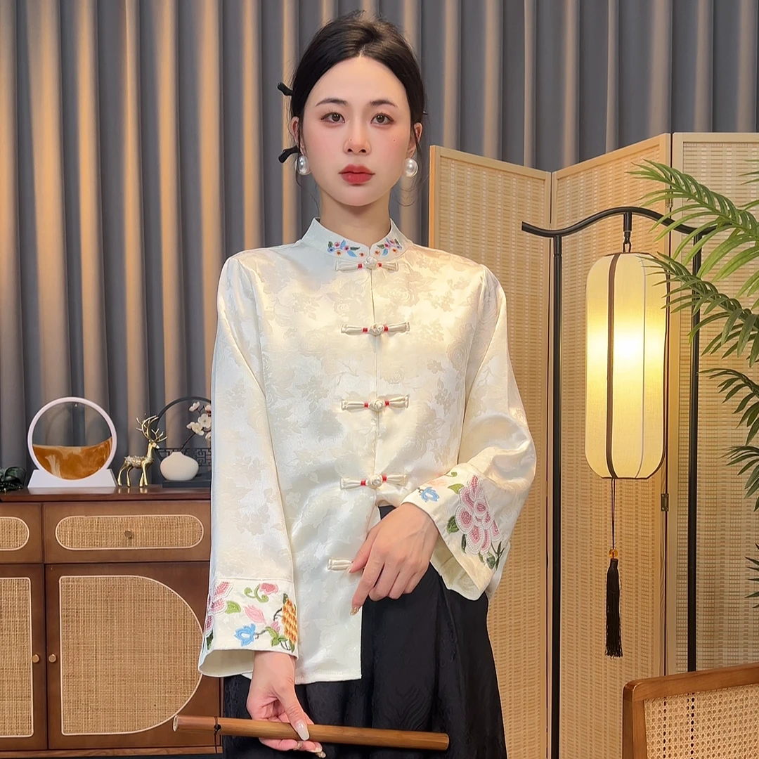 【如初】2024夏季新款气质时尚长袖新中式休闲衬衫国风立领上衣女