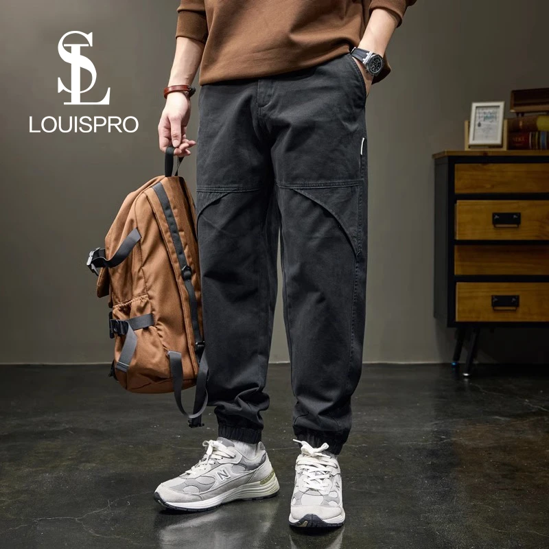 美式复古水洗纯棉休闲裤男士秋季新款宽松潮牌重磅320G弹力束脚裤