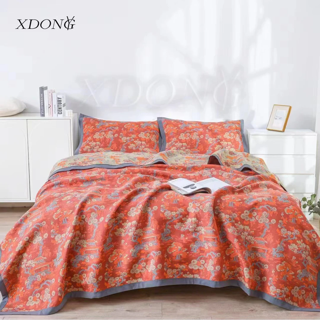XDONGY（冬云家纺）230*250 莱赛尔软凉席醉倾城红橙色赠同款枕巾