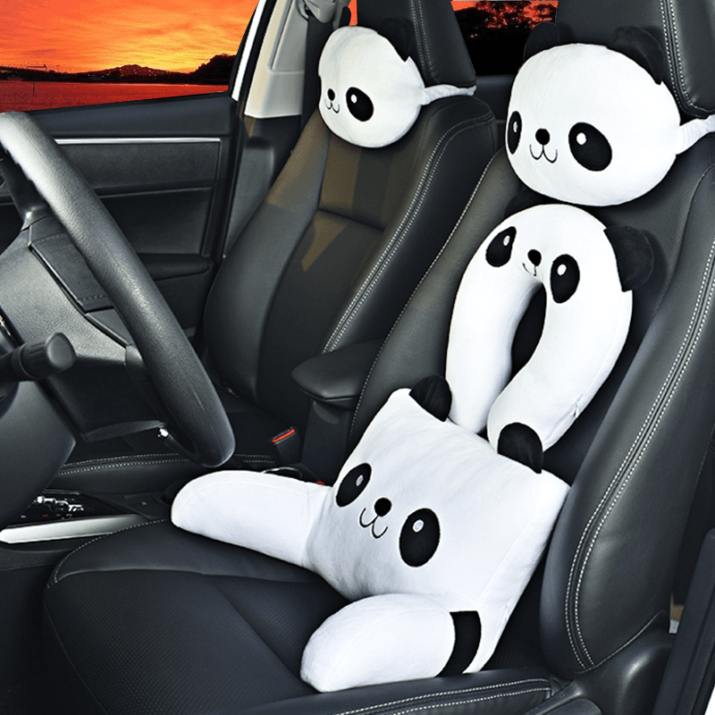 熊猫卡通汽车头枕车用靠枕 颈枕 护颈枕一对车枕头载枕脖子座椅装
