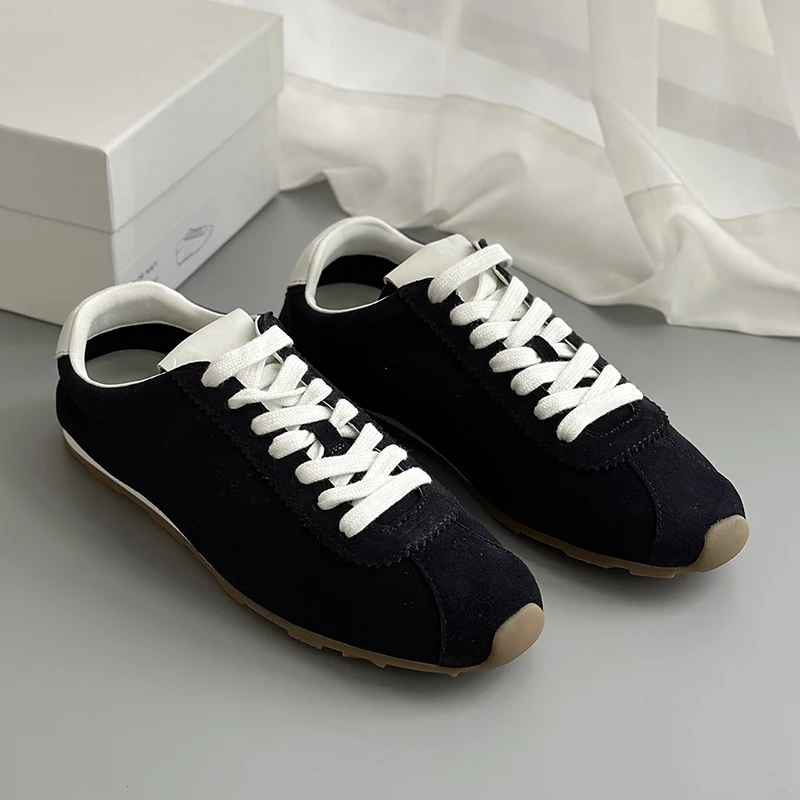 真皮复古德训鞋2024早春新款阿甘鞋MIU家同款休闲系带女鞋