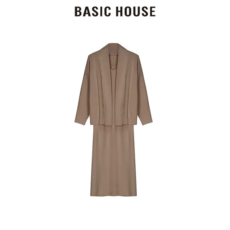 Basic House/百家好CSM新款轻奢简约气质针织吊带裙加开衫两件套