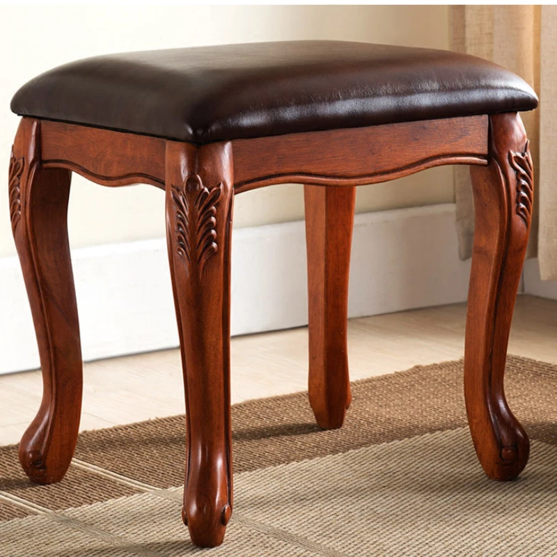 美式梳妆凳真皮简约实木化妆凳儿童古筝凳梳妆台凳子长46宽38高47