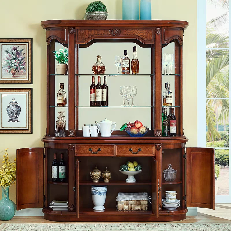 美式实木餐边柜酒柜带客厅欧式餐厅靠墙储物柜茶水柜玄关隔断柜