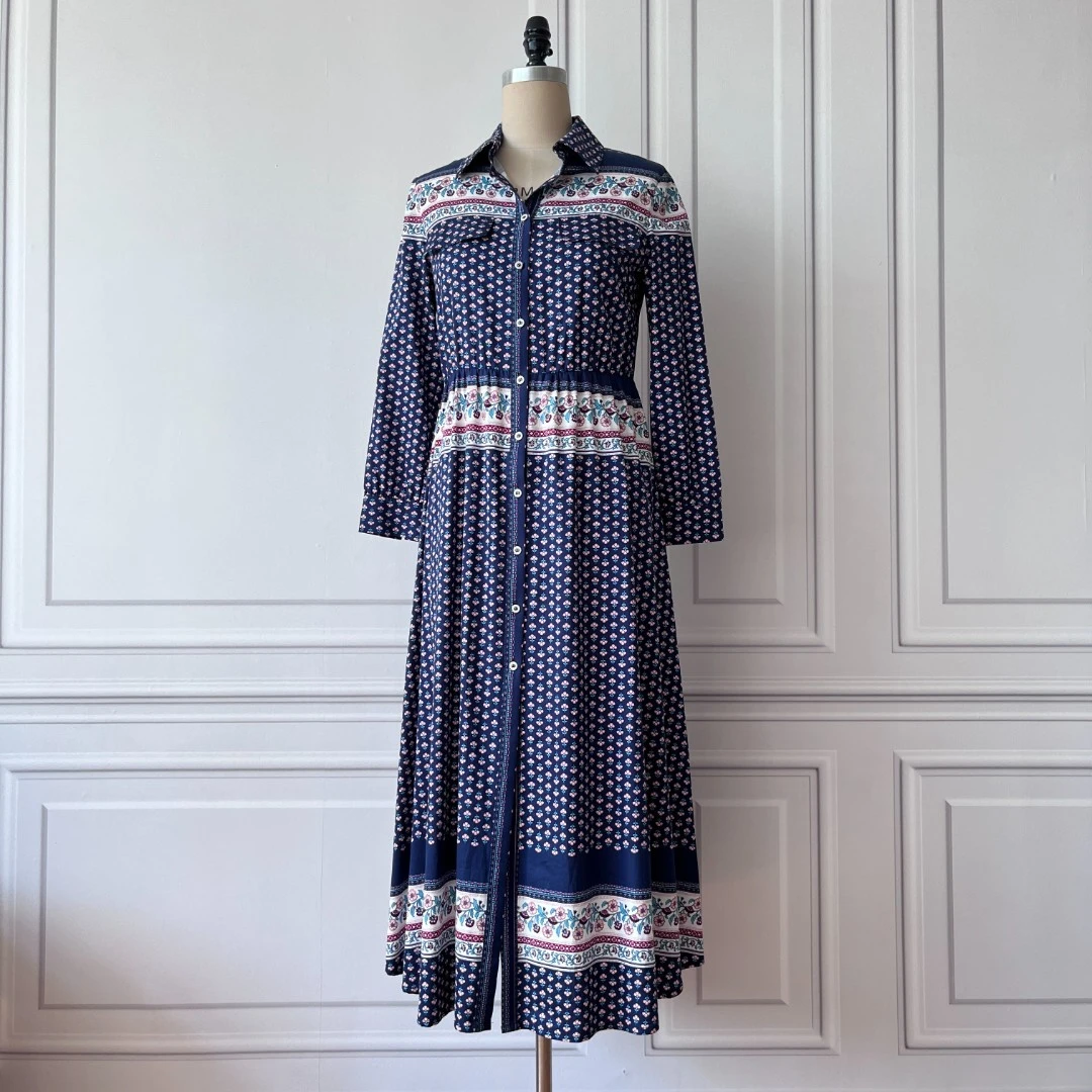 定制-艺术风-定位花型—气质中长款民族风—衬衫款长连衣裙 2201034