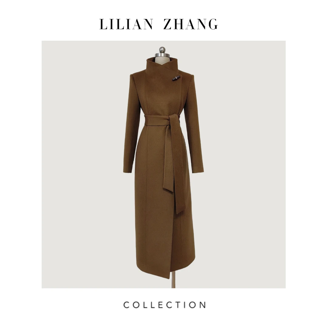 定制—都市力量—永恒经典、英伦风系带立领宽松长款大衣  2306028