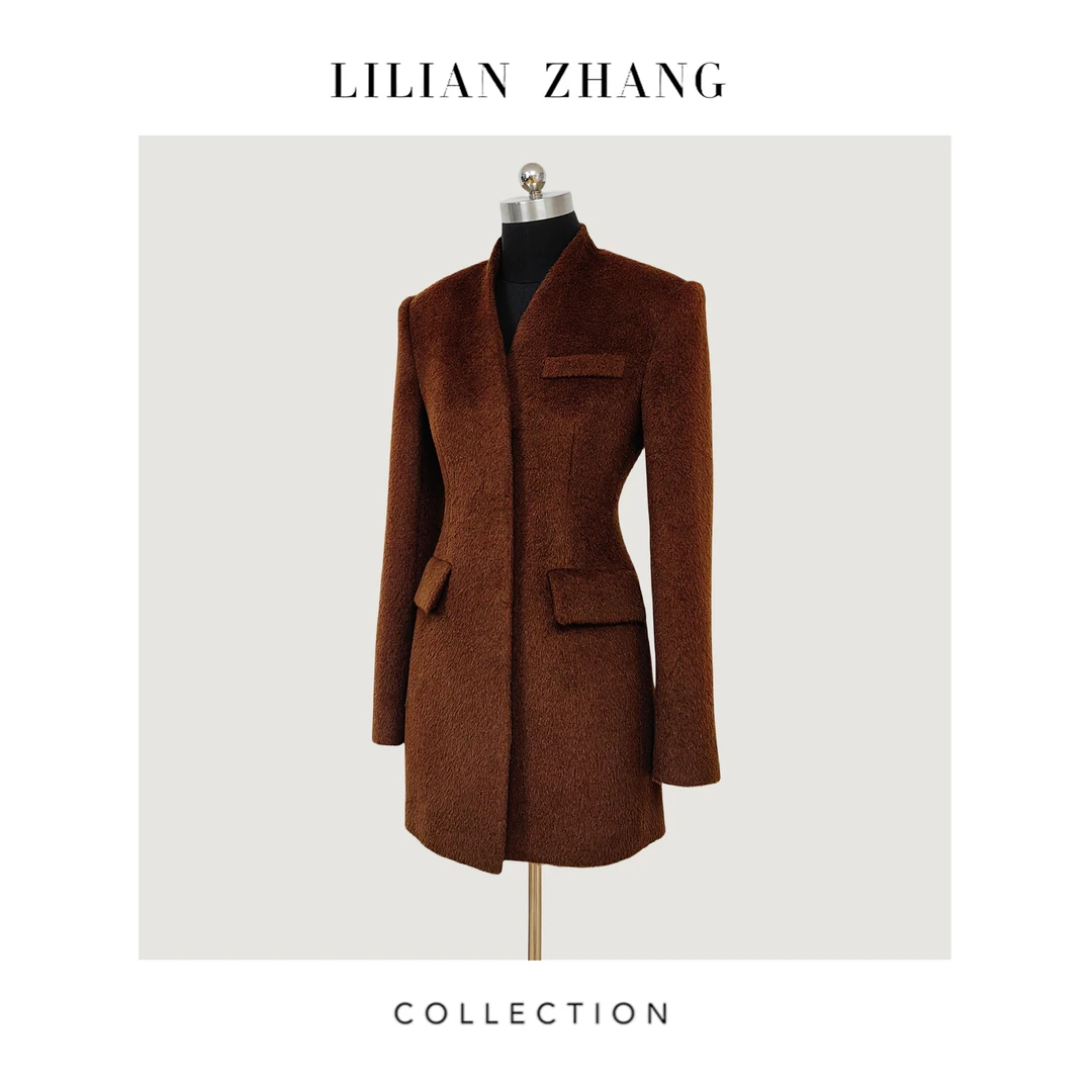 定制—都市力量—至简新潮—挚爱羊驼绒短款V领个性外套大衣 2305047