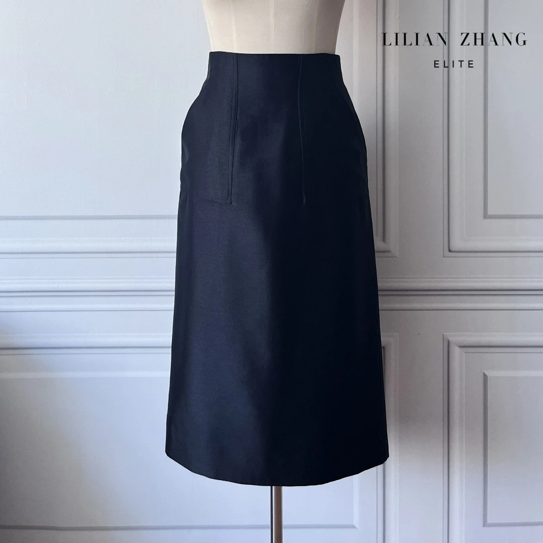 C-法式风中高腰H廓形半裙、后腰松紧气质修身优雅半身裙 2203017