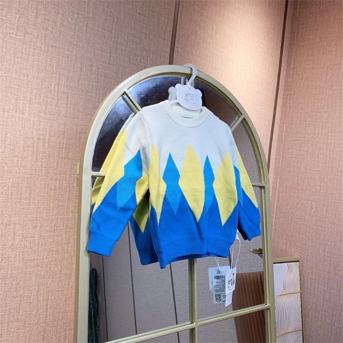 AG041 宝宝蓝色拼接针织毛衣套头上衣