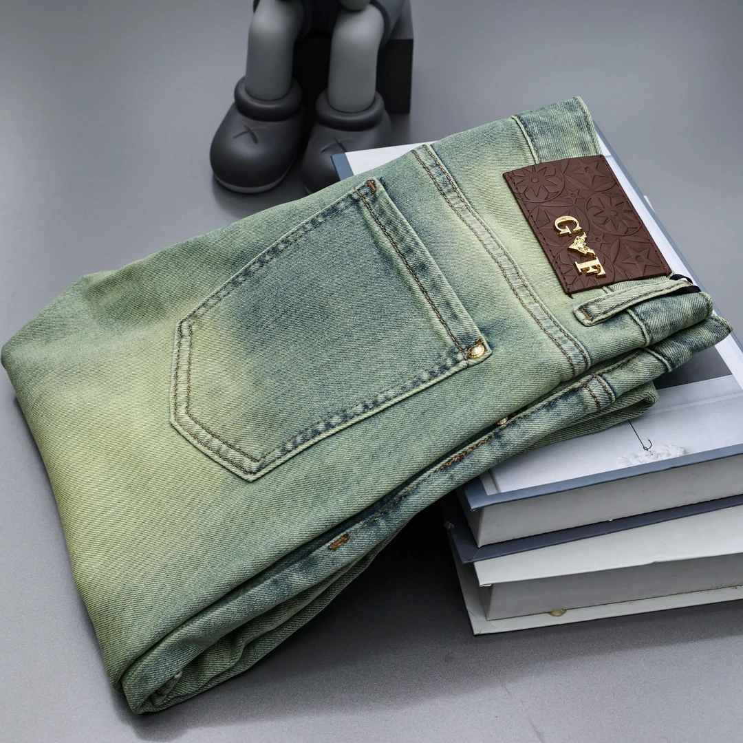 2024春夏高端轻奢欧货男士修身百搭高级复古金牛仔裤