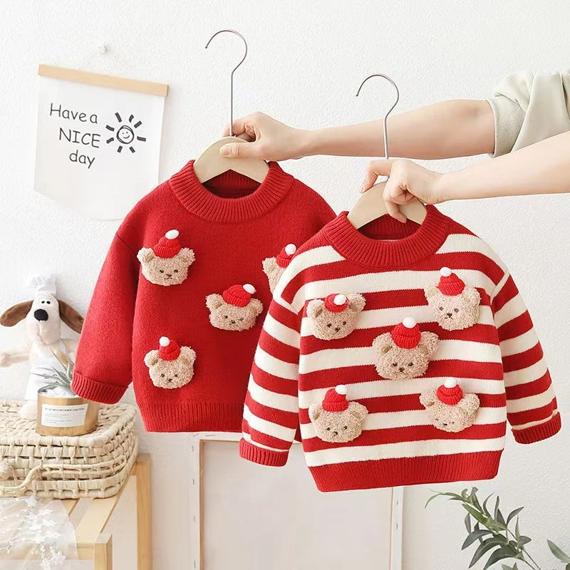 儿童针织毛衣圆领2024五只小毛可爱韩系男女宝童装