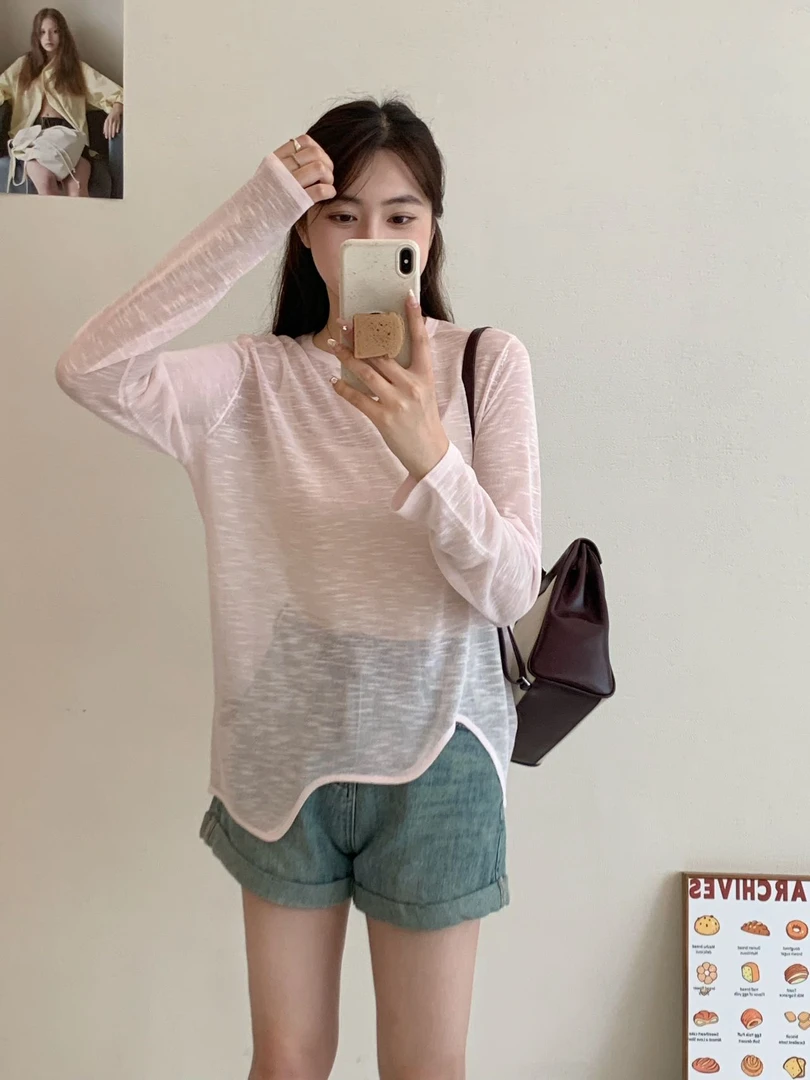 【素简.920137】夏季新款竹节麻不规则防晒凉感针织衫（4.12福利）