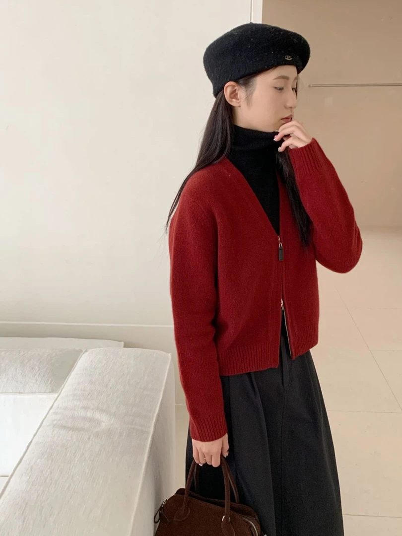 【素简.660151】秋冬新款100绵羊毛双头拉链开衫爆款气质羊毛衫