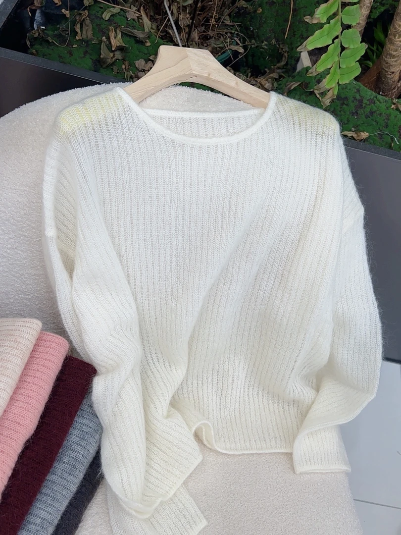 【素简.800176】秋冬新款宝藏上新马海毛下摆开衩针织衫