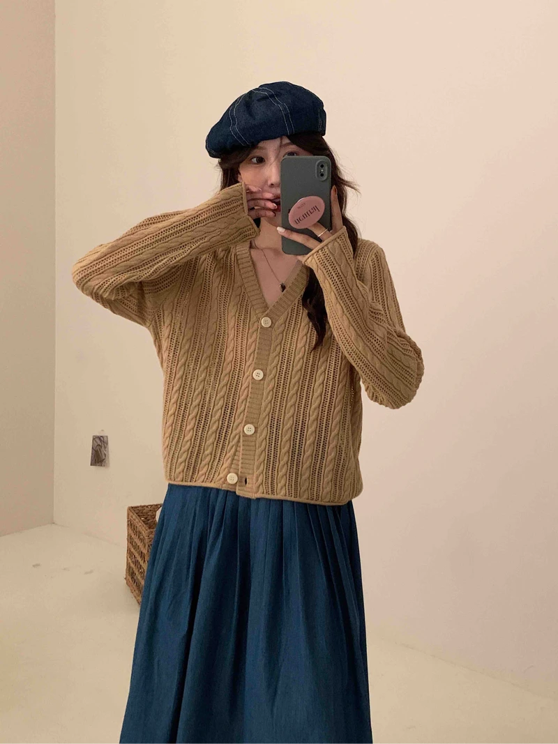 【素简.880129】羊毛混纺韩版时尚麻花开衫针织衫（24.10.03福利）