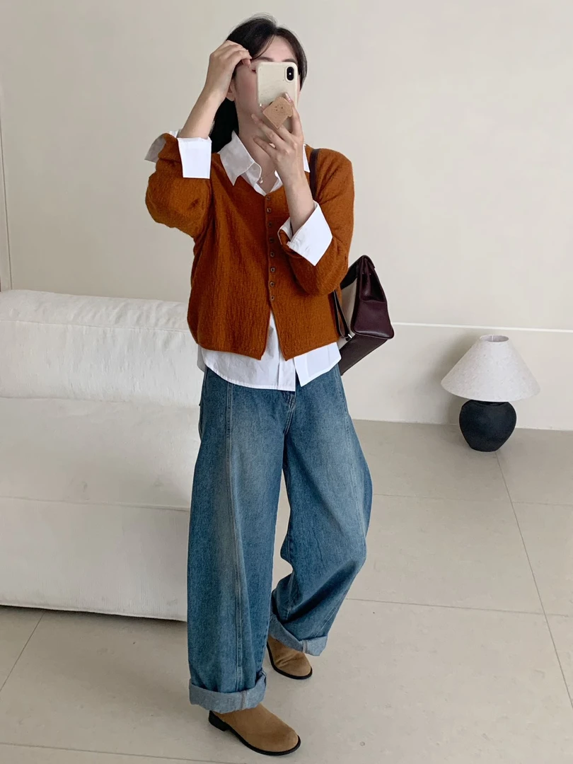 【素简.650123】秋冬新款百搭感藏羊绒一排扣开衫慵懒风针织衫