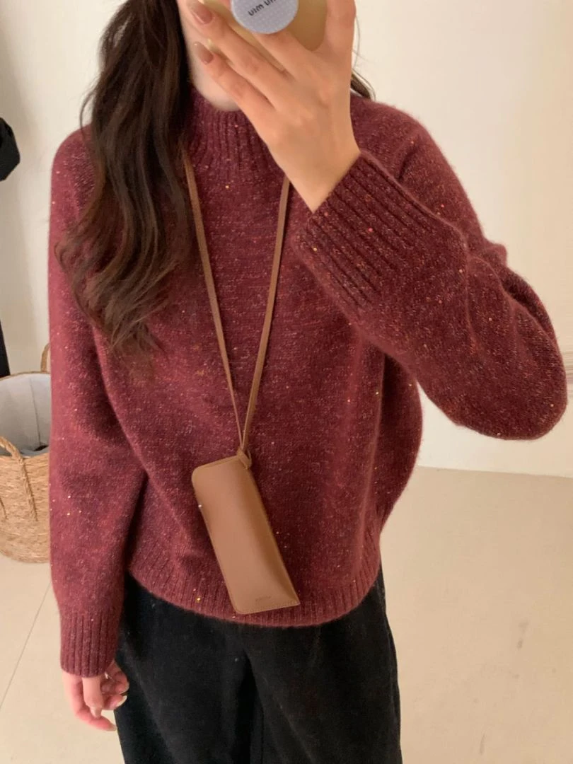 【素简.660182】秋冬新款七彩段染亮片宝藏上新显瘦针织衫