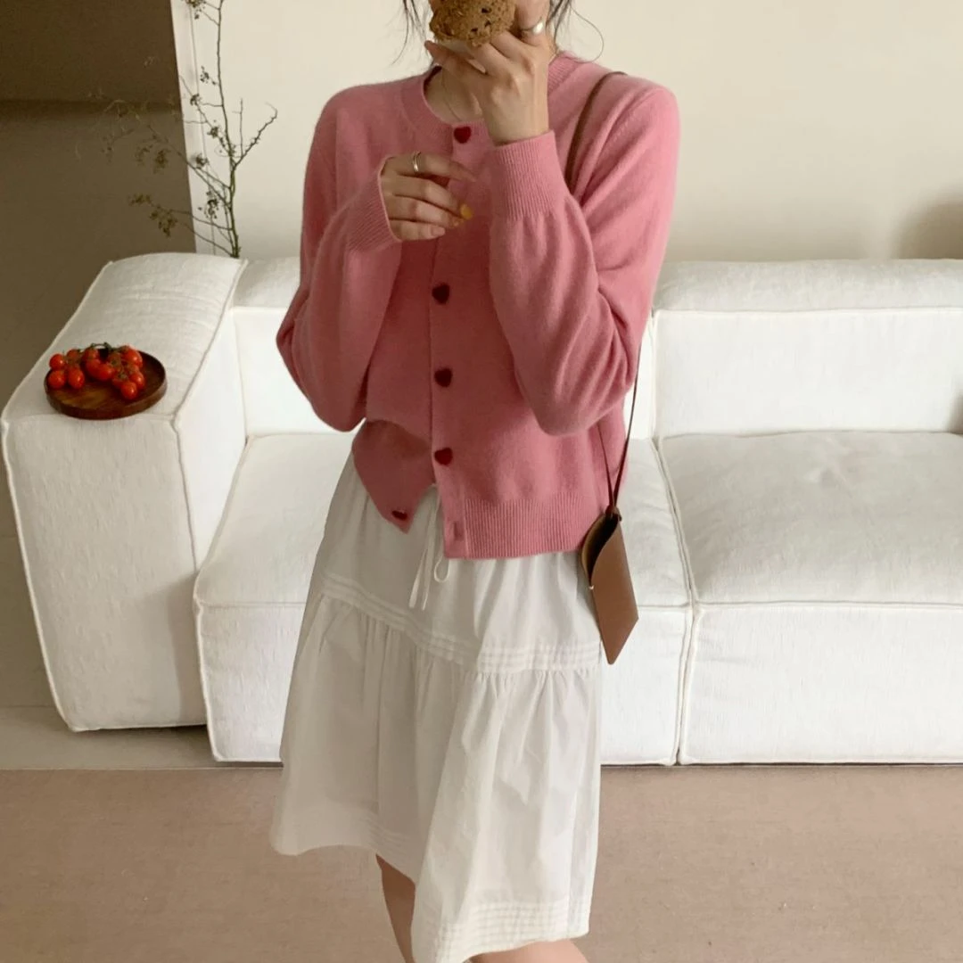 【素简.650183】秋冬新款百搭感藏羊绒爱心扣女装针织衫（11.8福利）