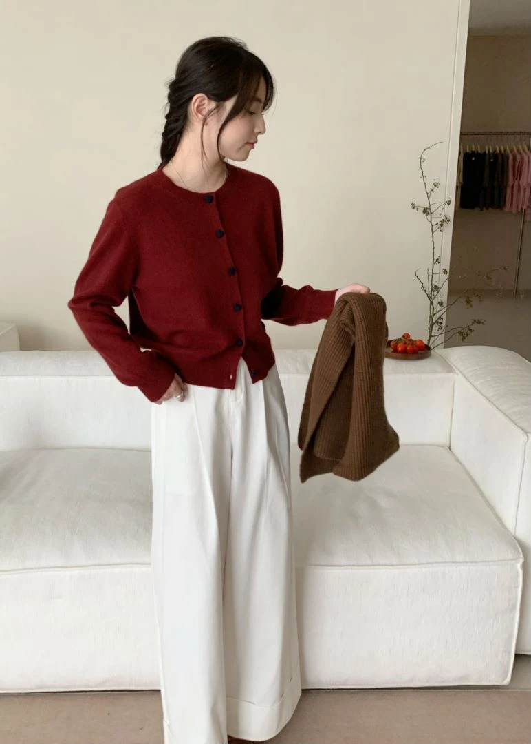【素简.650183】秋冬新款百搭感藏羊绒开衫爱心扣慵懒风针织衫