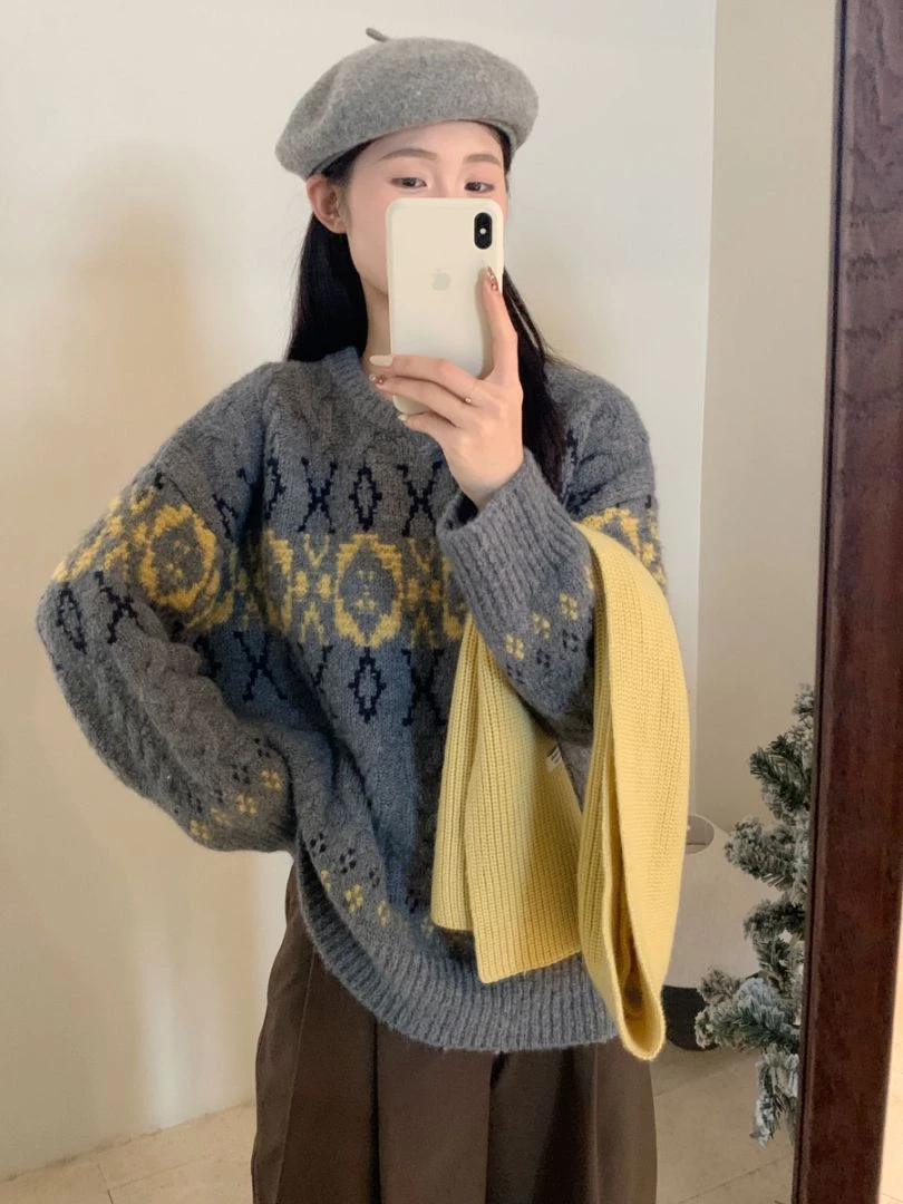 【素简.820103】秋冬季绵羊毛混纺费尔岛时尚宝藏上新羊毛衫