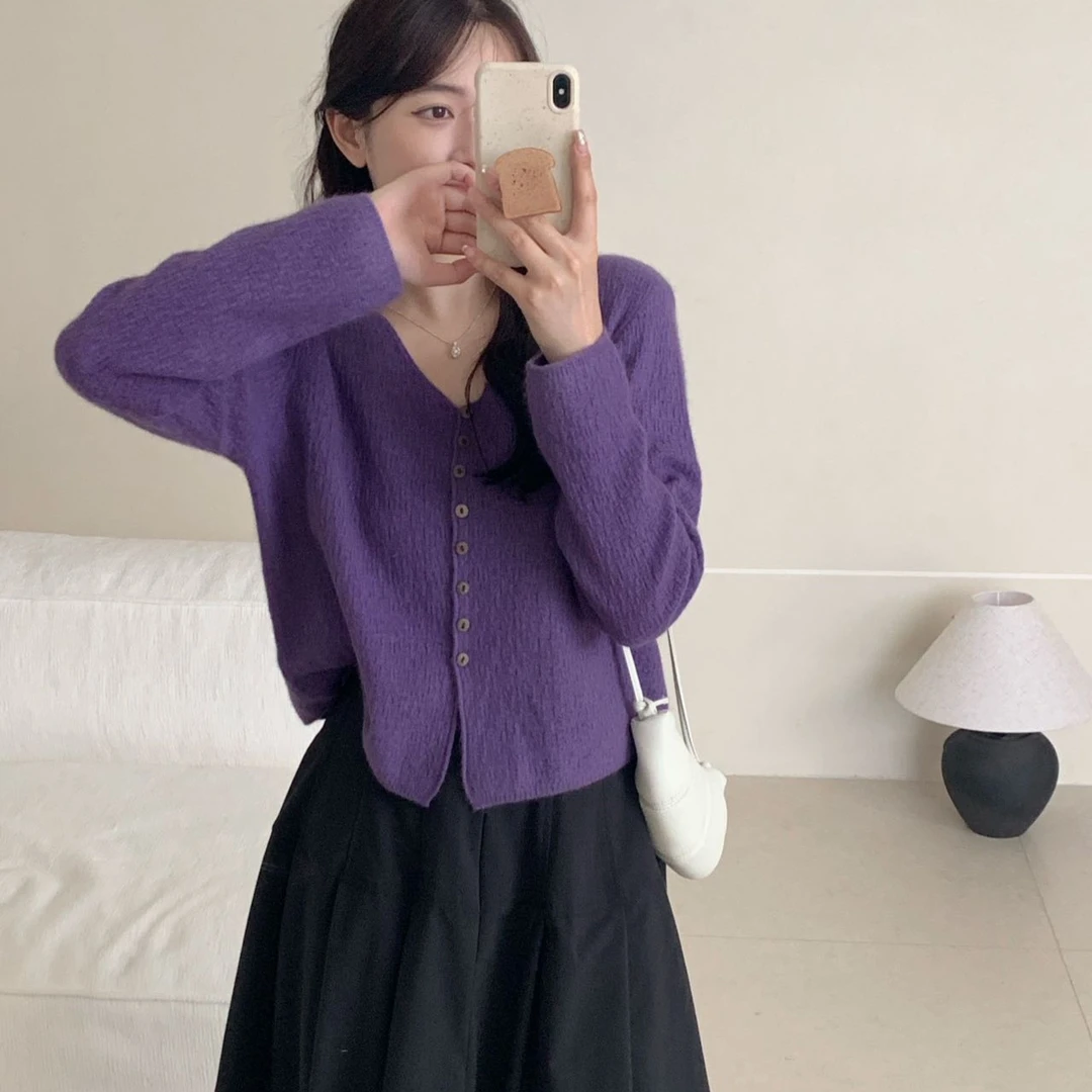 【素简.650123】秋冬新款百搭感藏羊绒一排扣开衫慵懒风针织衫