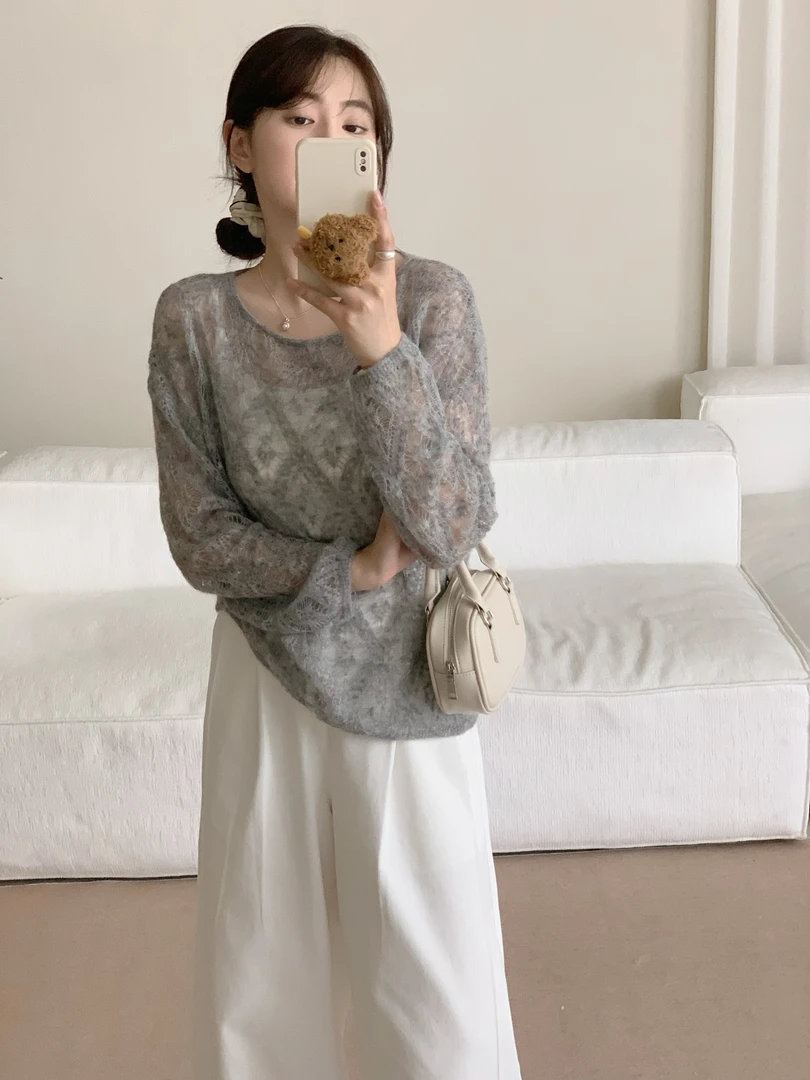 【素简.800175】秋冬混纺羊驼菱格圆领显瘦百搭宝藏上新针织衫