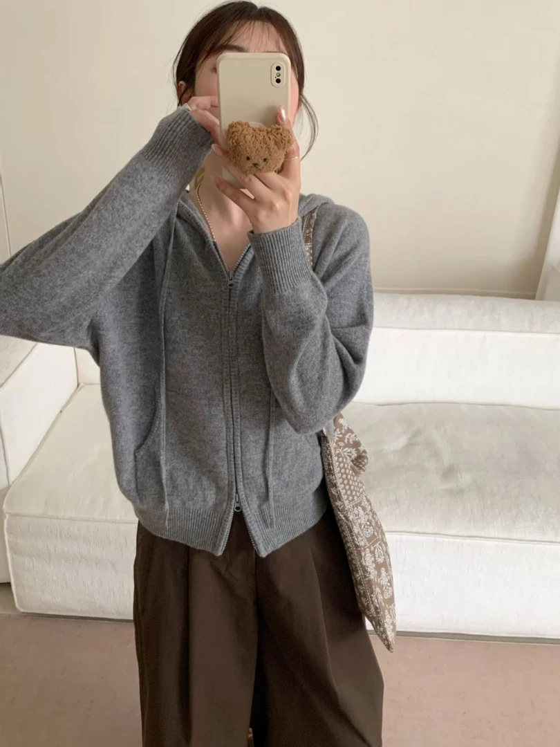 【素简.950108】秋冬新款100绵羊毛百搭纯色帽衫气质显瘦羊毛衫