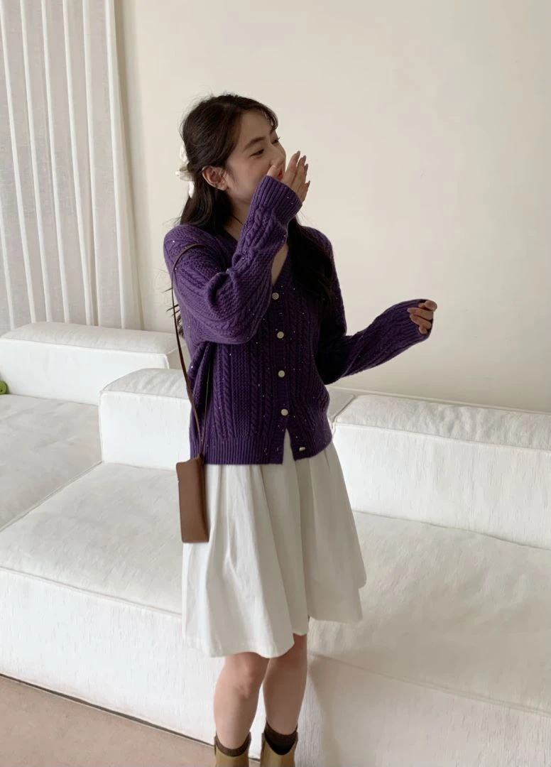 【素简.650178】秋冬新款100绵羊毛慵懒风防缩麻花开衫针织衫