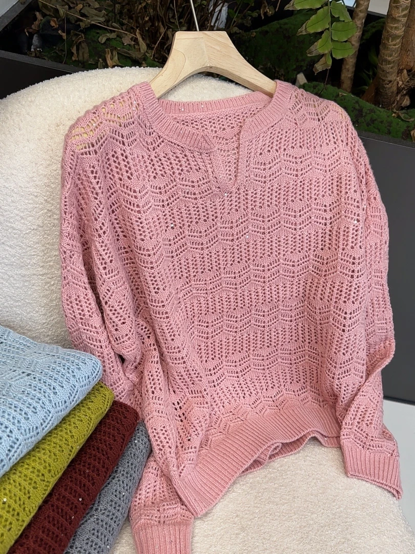 【素简.930128】秋冬宝藏上新剪刀领镂空羊毛混纺针织衫（2.15福利）