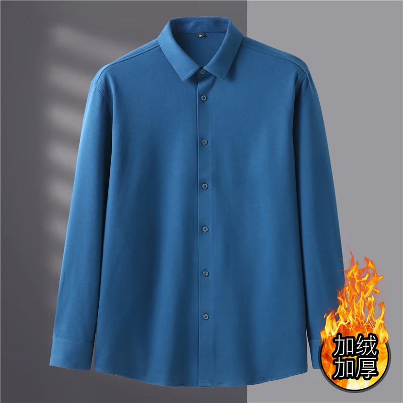 男士休闲纯色长袖衬衫加肥加大码中年男式宽松打底衬衣