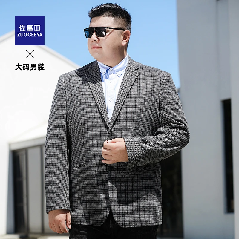 佐基亚休闲西服外套春秋新款加肥加大胖子宽松大码西装男款上衣