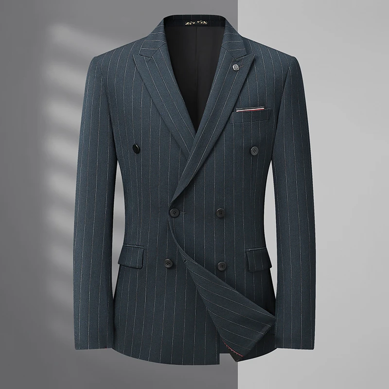 大码男装胖子加肥加大码西服宽松修身男士条纹单西上衣