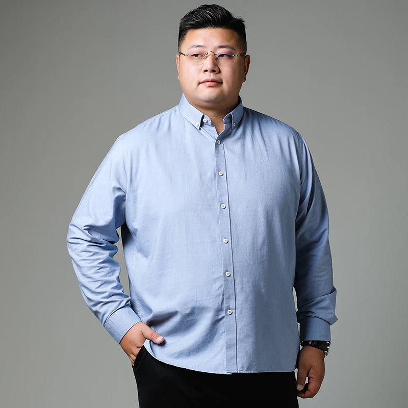 大码男装男士肥佬加肥加大码长袖薄款宽松纯色时尚衬衫