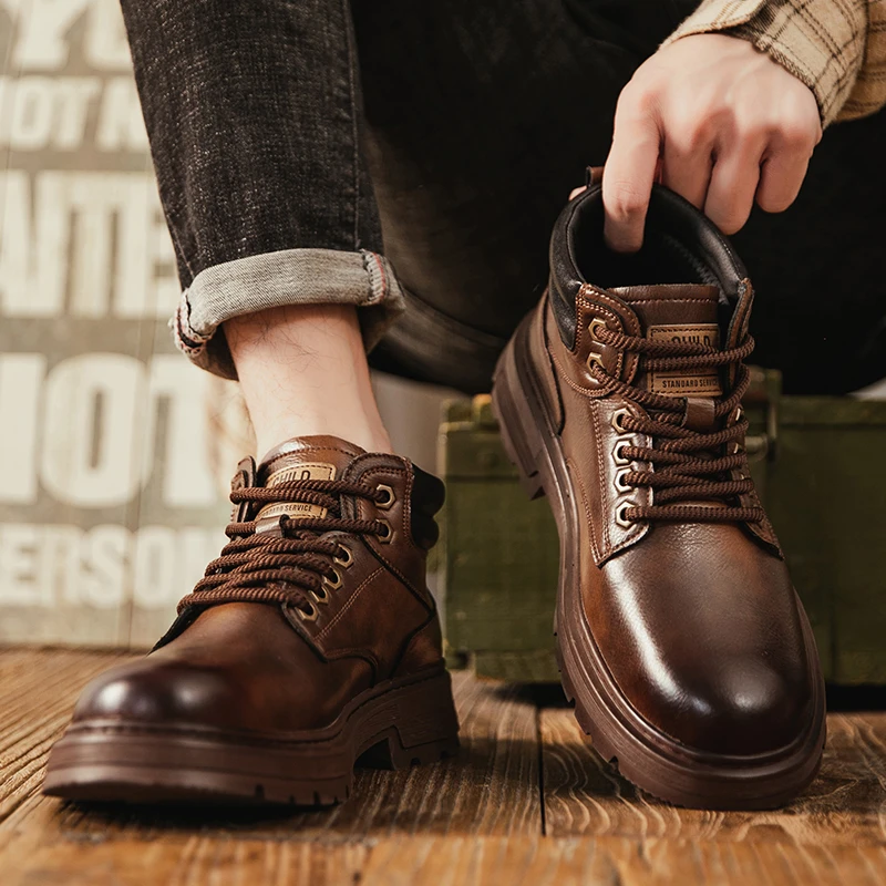男鞋休闲马丁靴真皮休闲百搭复古冬季秋冬加绒英伦风潮流马丁靴