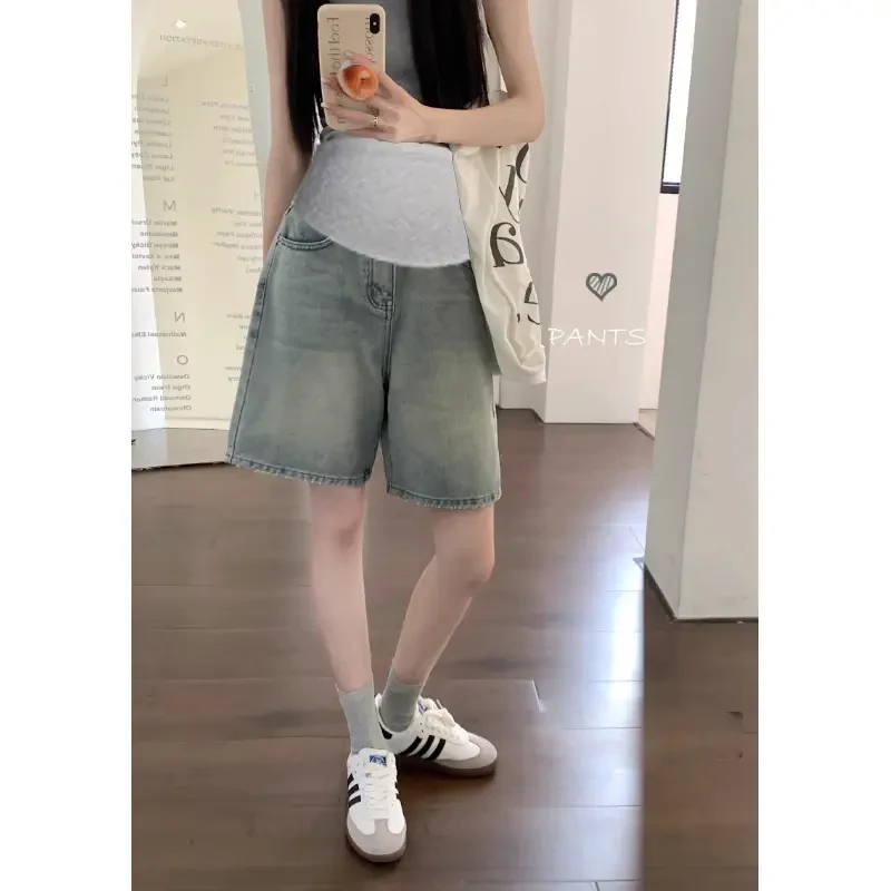 孕妇裤夏装薄款显瘦牛仔短裤外穿宽松休闲大码阔腿裤子孕妇装高腰