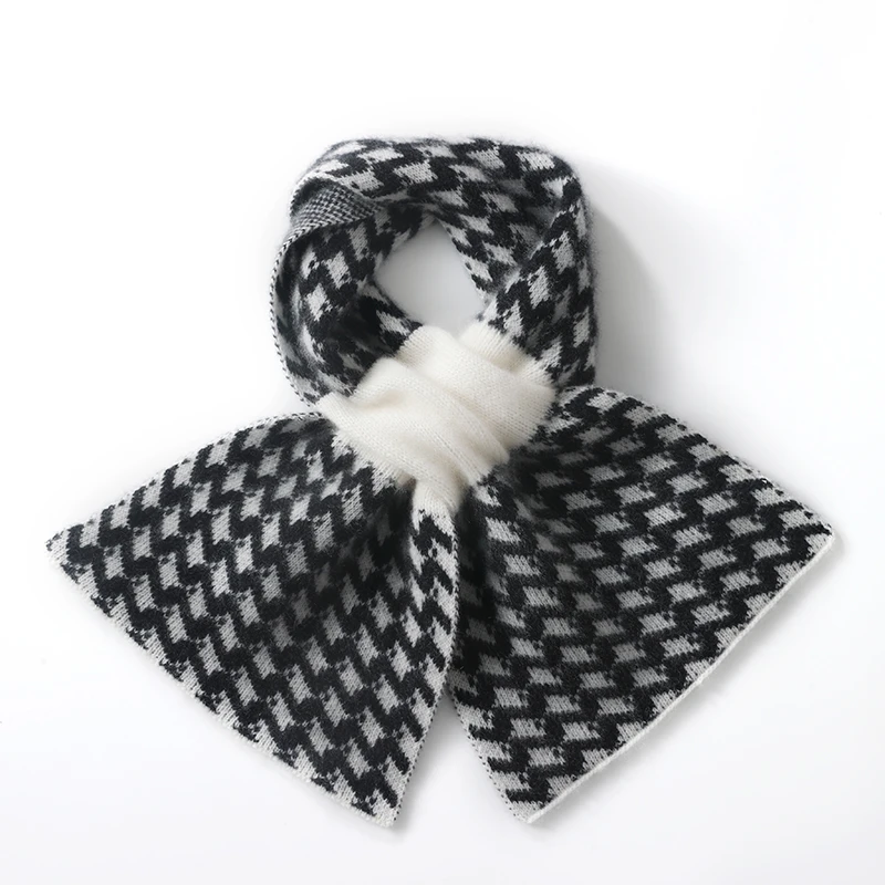 100%纯山羊绒秋冬懒人千鸟格针织围脖韩版百搭甜美交叉加厚学生