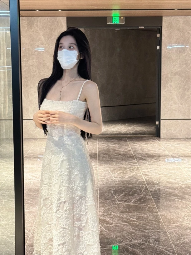 清仓 提花性感裹胸长裙微透伞裙长款收腰吊带连衣裙女 1876