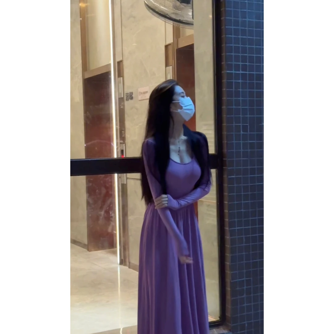 清仓 法式抓绒高级感设计长袖修身显瘦连衣裙女 1636