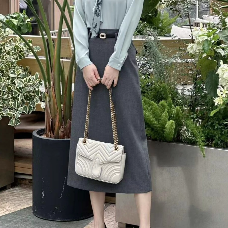 高雅气质百搭新款高腰a字配腰带开叉包臀半身裙48097